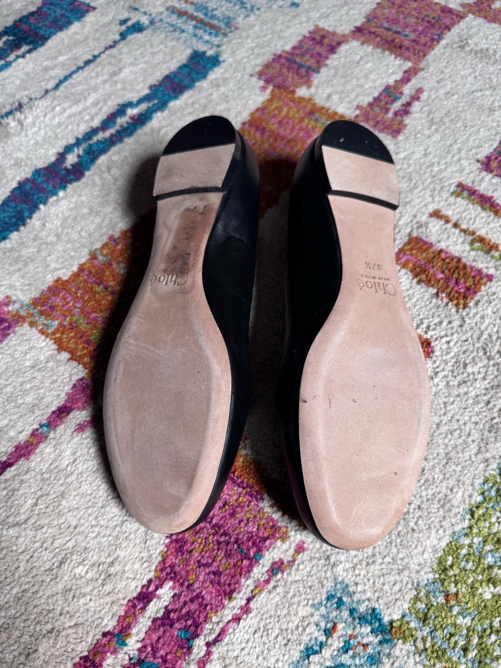 Chloé Lauren Black Leather Ballerina Scalloped Flat 37.5 (7-7.5) NWOT - Picture 6 of 6